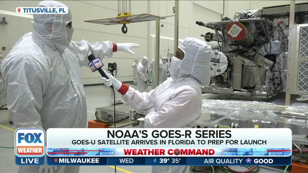NOAA's next weather satellite, and the last of the GOES-R series, arrived in Florida ahead of the April liftoff. FOX Weather's Brandy Campbell is just outside the Astrotech cleanroom where the GOES-U satellite is being prepared to launch. 